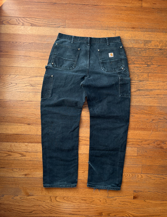 Faded Black Carhartt Double Knee Pants - 34 x 30