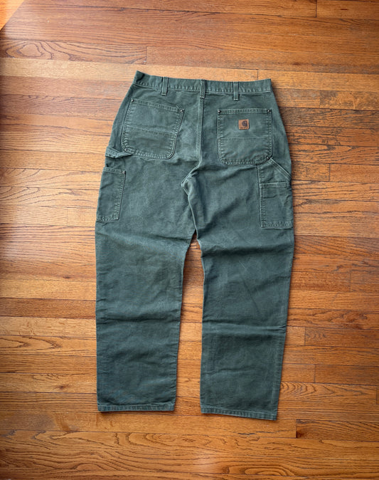 Faded Olive Green Carhartt Double Knee Pants - 33 x 30