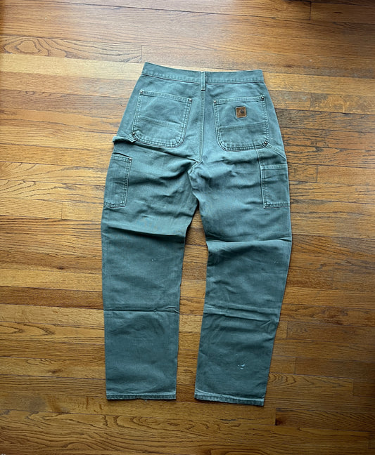 Faded Olive Green Carhartt Double Knee Pants - 30 x 32