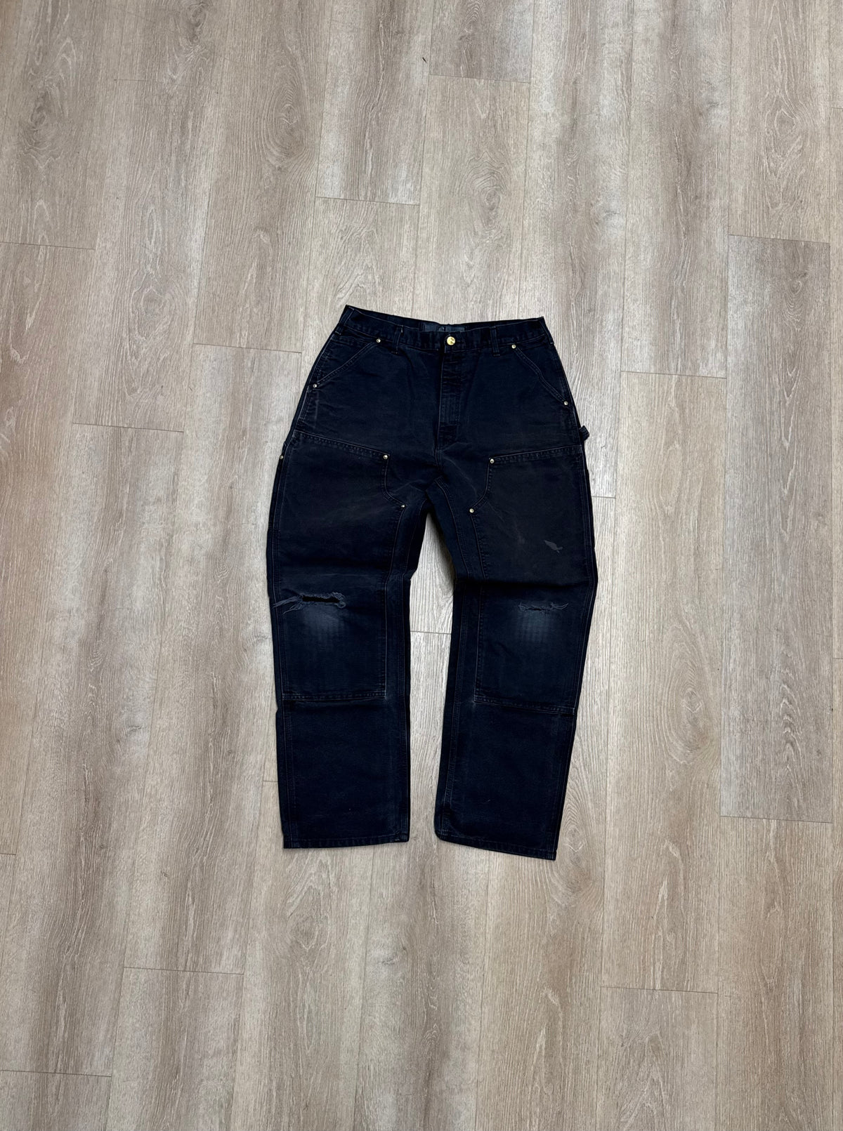 Faded Black Carhartt Double Knee Pants - 33 x 31.5