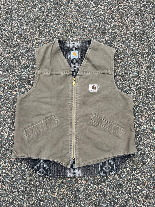 Faded Taupe Brown Carhartt Aztec Lined Vest - Medium