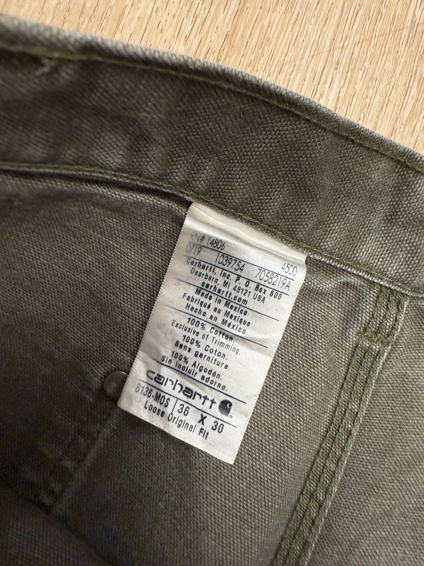 Faded Olive Green Carhartt Double Knee Pants - 34 x 30