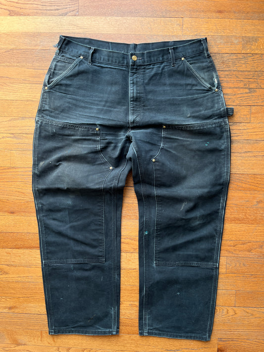 Faded Black Carhartt Double Knee Pants - 38 x 29