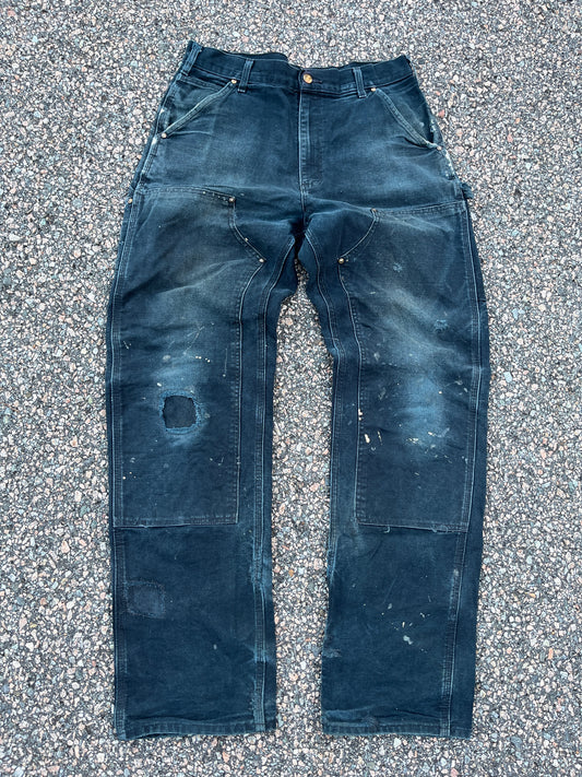 Faded Black Carhartt Double Knee Pants - 33 x 32.5
