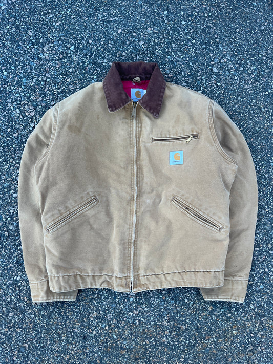 80年代の色あせたブラウンレッドキルトカーハートデトロイトジャケット - ミディアム