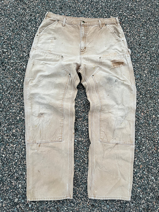 Faded Tan Carhartt Double Knee Pants - 36 x 32
