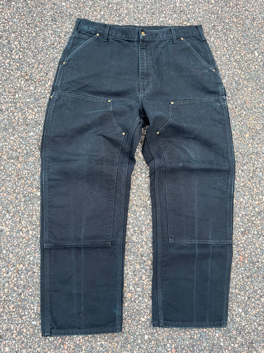 Faded Black Carhartt Double Knee Pants - 36 x 29.5