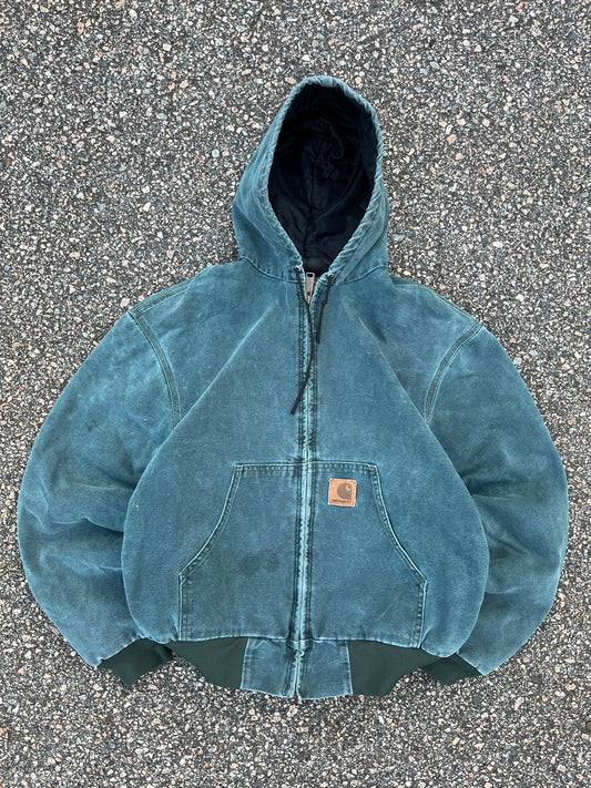 色あせたハンターグリーンのカーハート アクティブ ジャケット - ミディアム