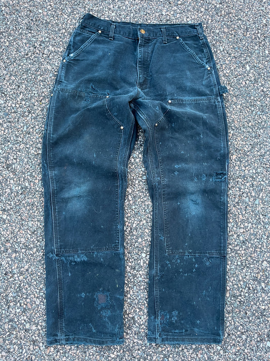 Faded n Distressed Black Carhartt Double Knee Pants - 33 x 31