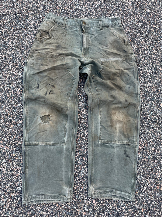 Faded n Painted Olive Green Carhartt Double Knee Pants - 33 x 28.5