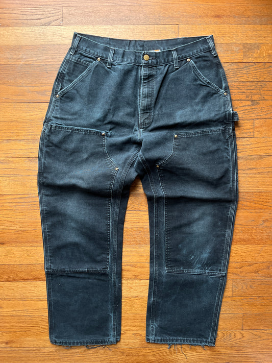 色あせたブラック カーハート ダブルニーパンツ - 33 x 28