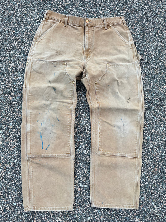 Faded Tan Carhartt Double Knee Pants - 33 x 28