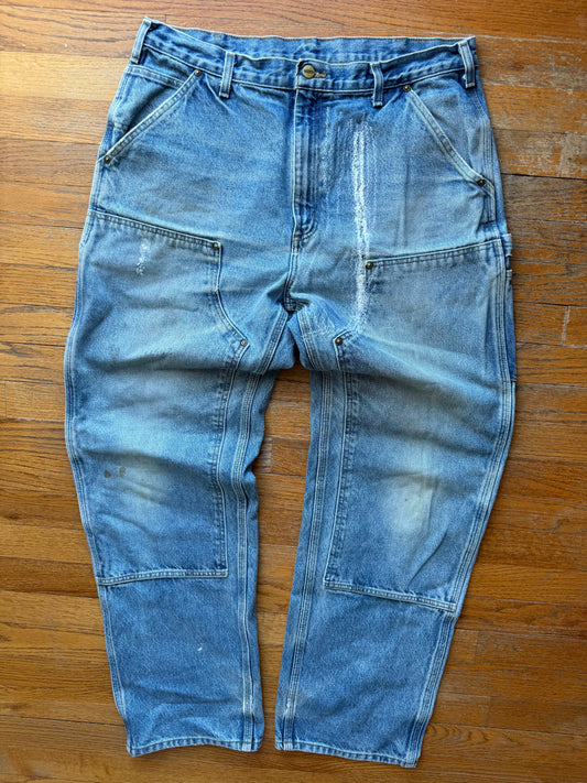 Faded Denim Carhartt Double Knee Pants - 35 x 32