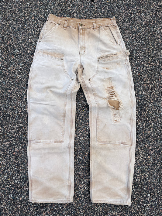 Faded n Distressed Tan Carhartt Double Knee Pants - 33 x 32