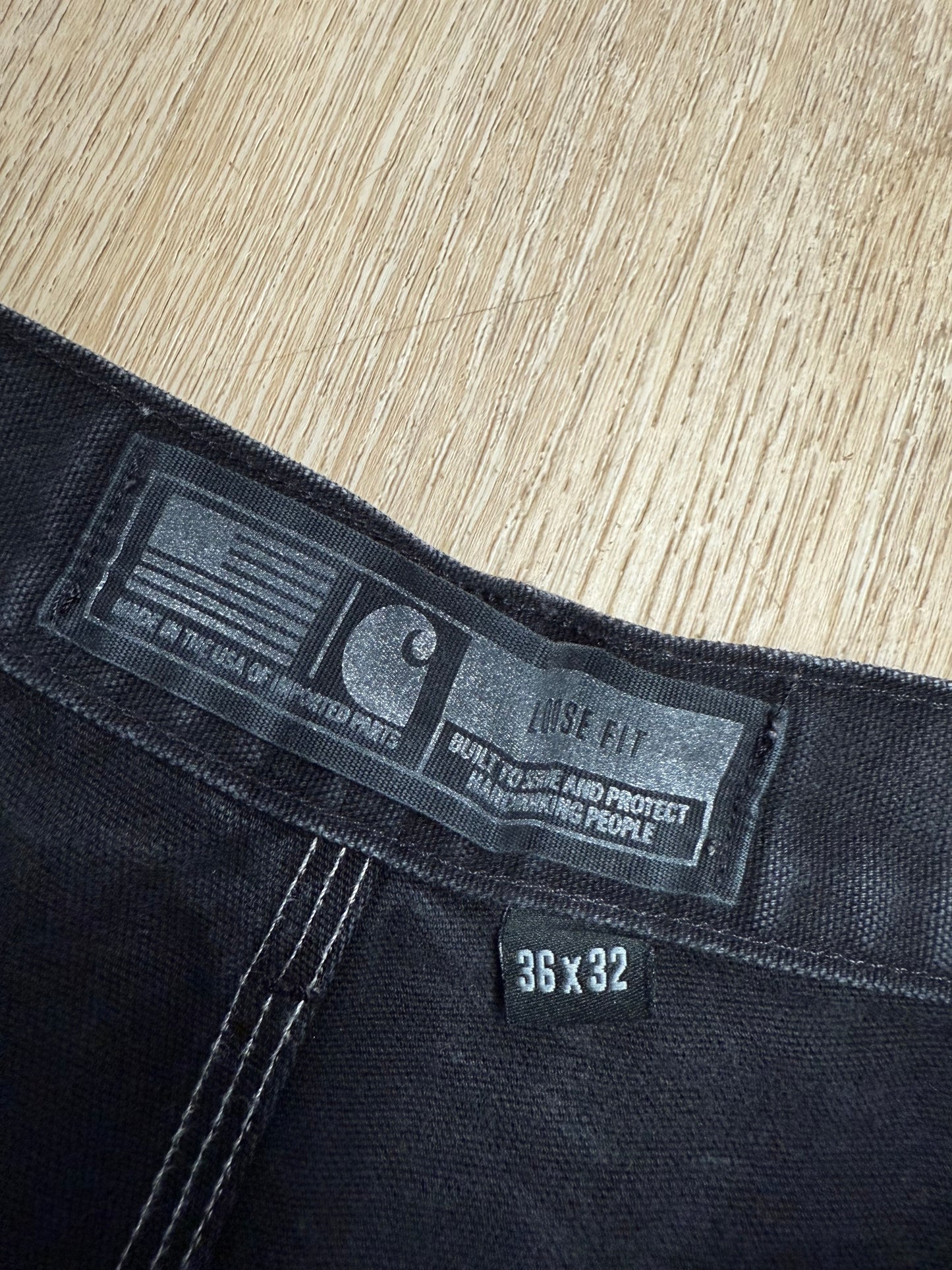 Faded Black Carhartt Double Knee Pants - 33 x 31.5