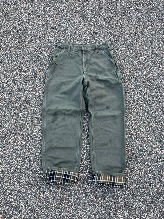 Faded Olive Green Carhartt Blanket Lined Carpenter Pants - 31 x 32