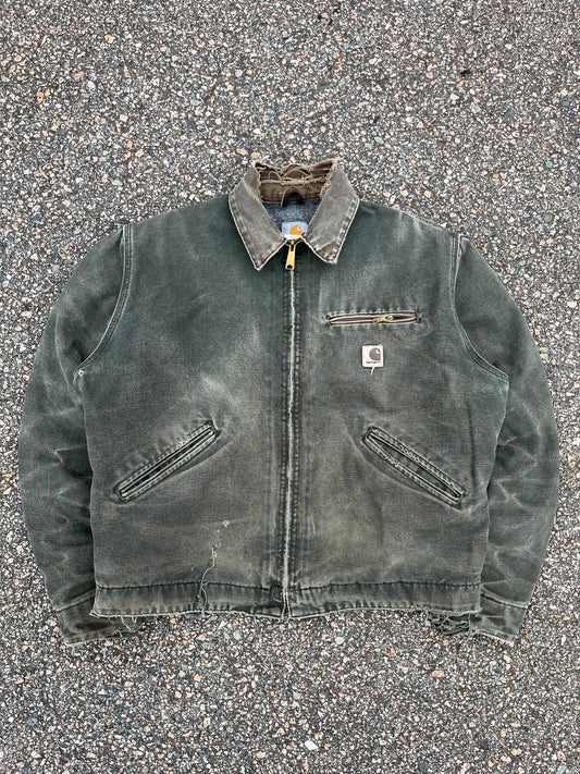 Faded n Distressed Olive Green Carhartt Detroit Jacket - Boxy Medium