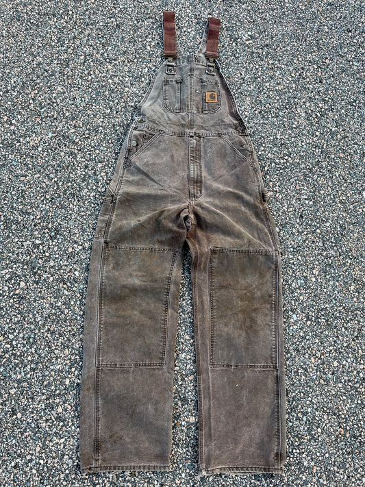 Faded Brown Carhartt Double Knee Overalls - 30 x 31