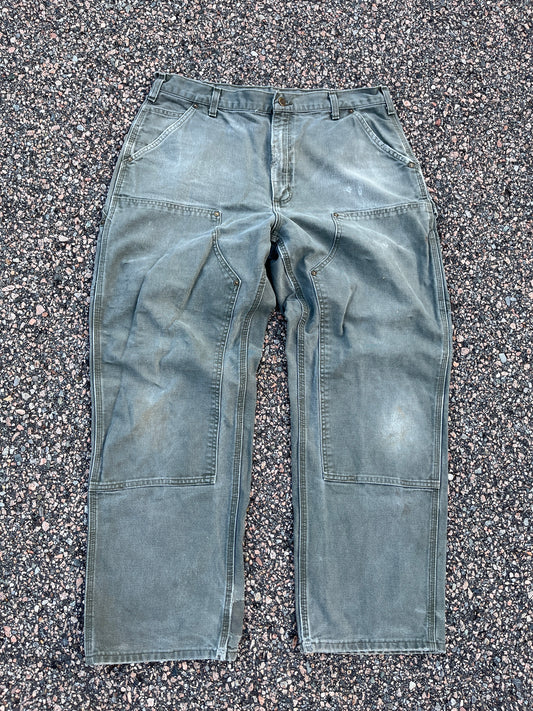 Faded Olive Green Carhartt Double Knee Pants - 36 x 29