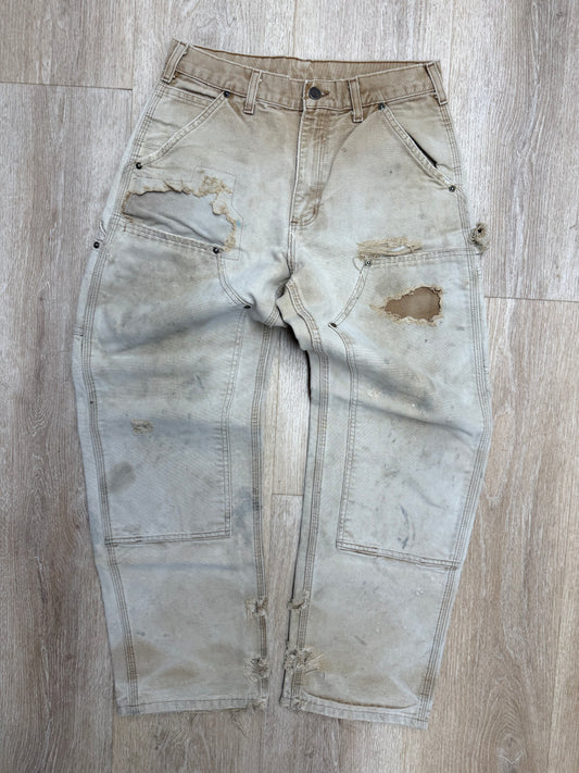 Faded Brown Carhartt Double Knee Pants - 30 x 29