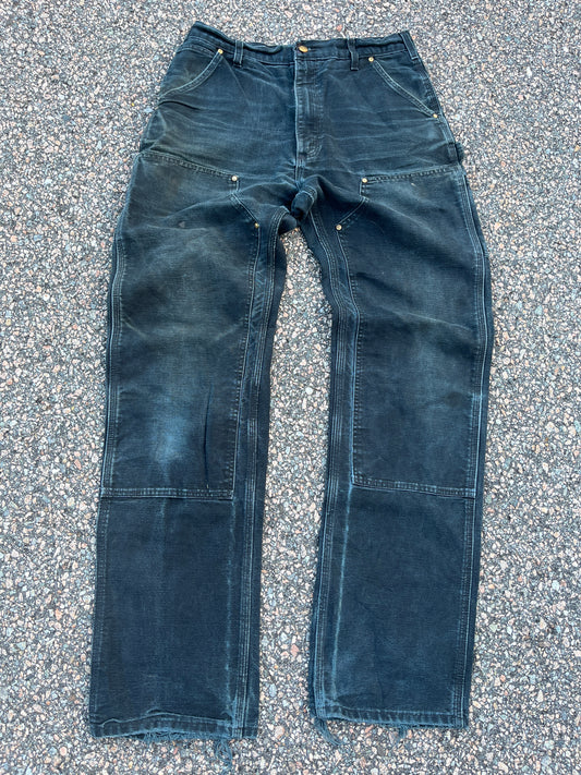 Faded Black Carhartt Double Knee Pants - 33 x 34
