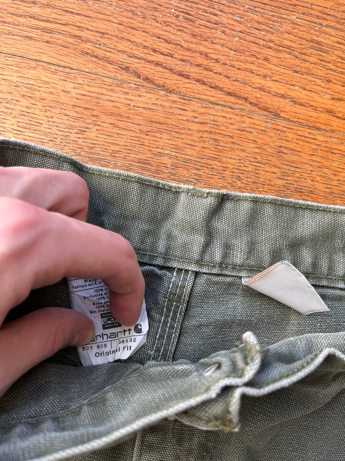 褪色橄榄绿色 Carhartt 双膝裤 - 34 x 30.5