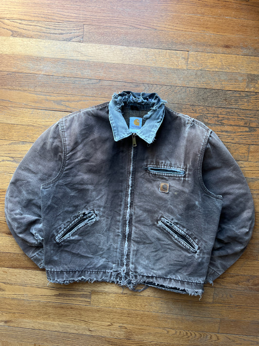 Faded n Distressed Dark Brown Carhartt Detroit Jacket - Boxy Medium