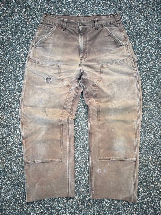 Faded Brown Carhartt Double Knee Pants - 30 x 27.5