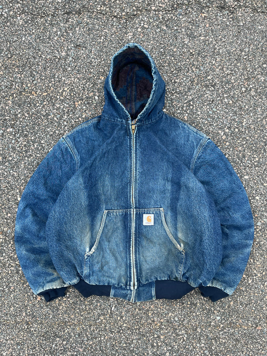 Faded Denim Southwest Aztec Lined Carharrt Active Jacket - Boxy XL