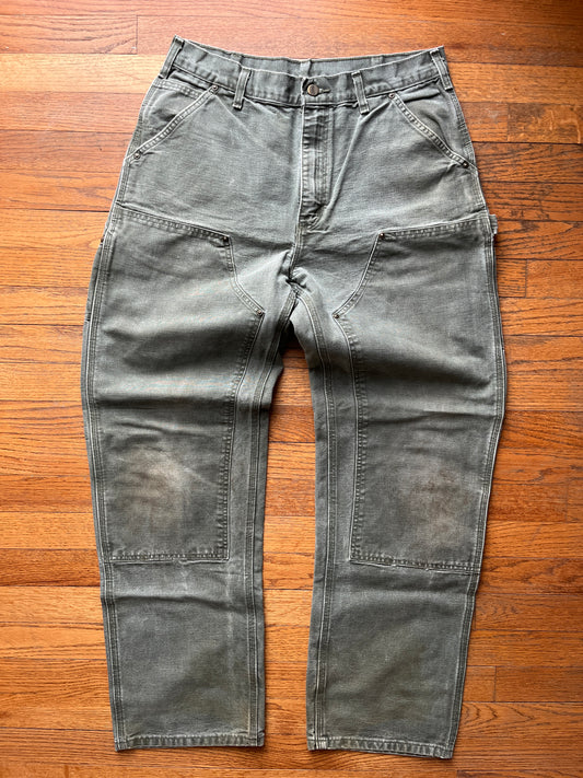 Faded Olive Green Carhartt Double Knee Pants - 32 x 31.5