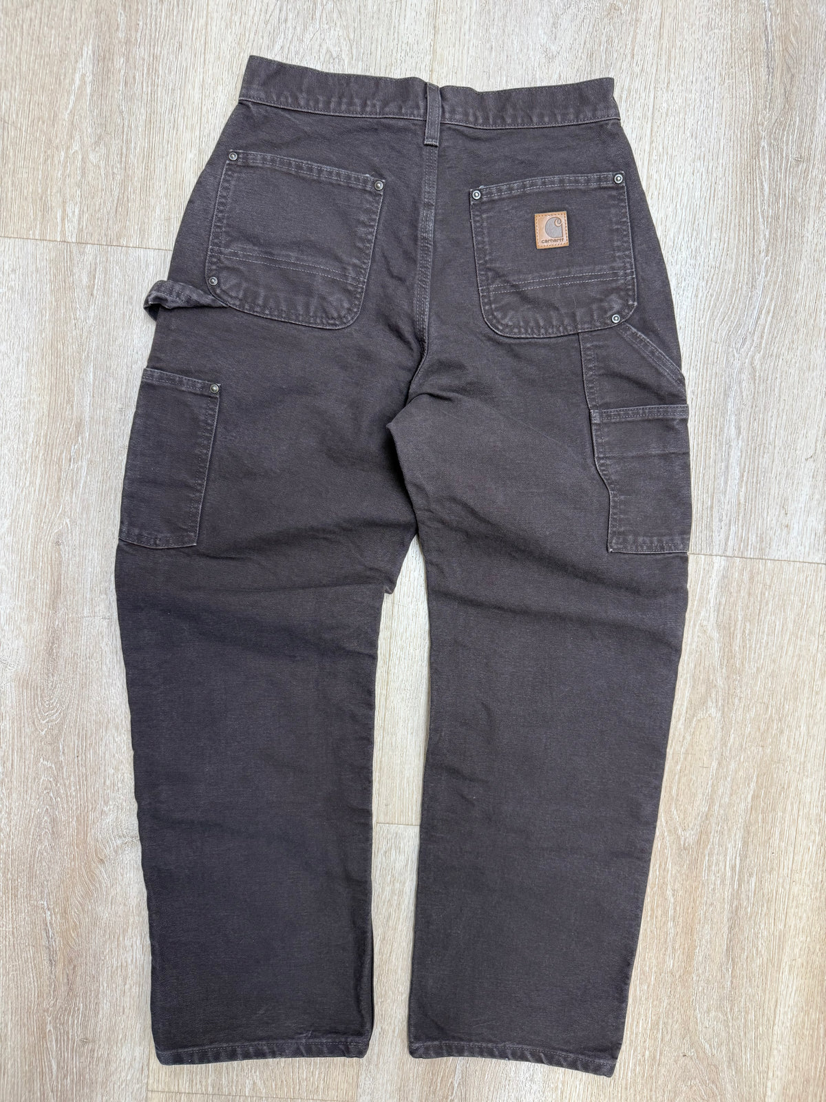 Faded Dark Brown Carhartt Double Knee Pants - 28 x 29.5