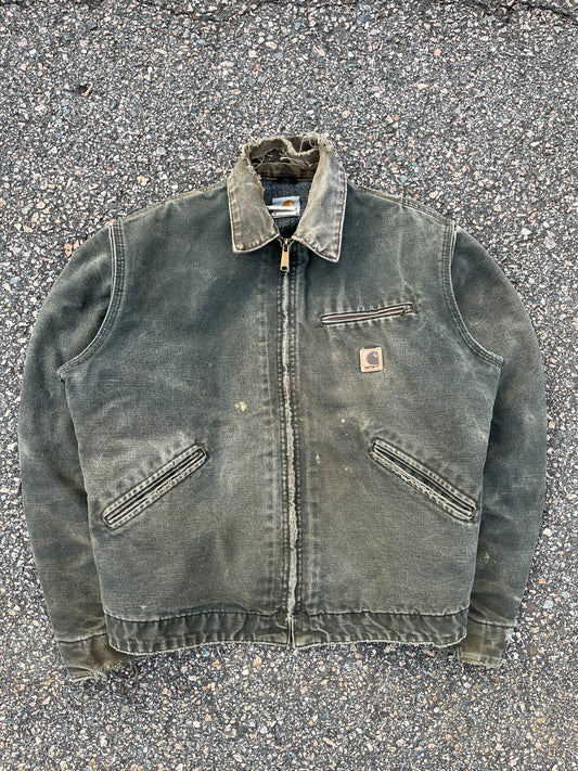 Faded n Distressed Olive Green Carhartt Detroit Jacket - Medium