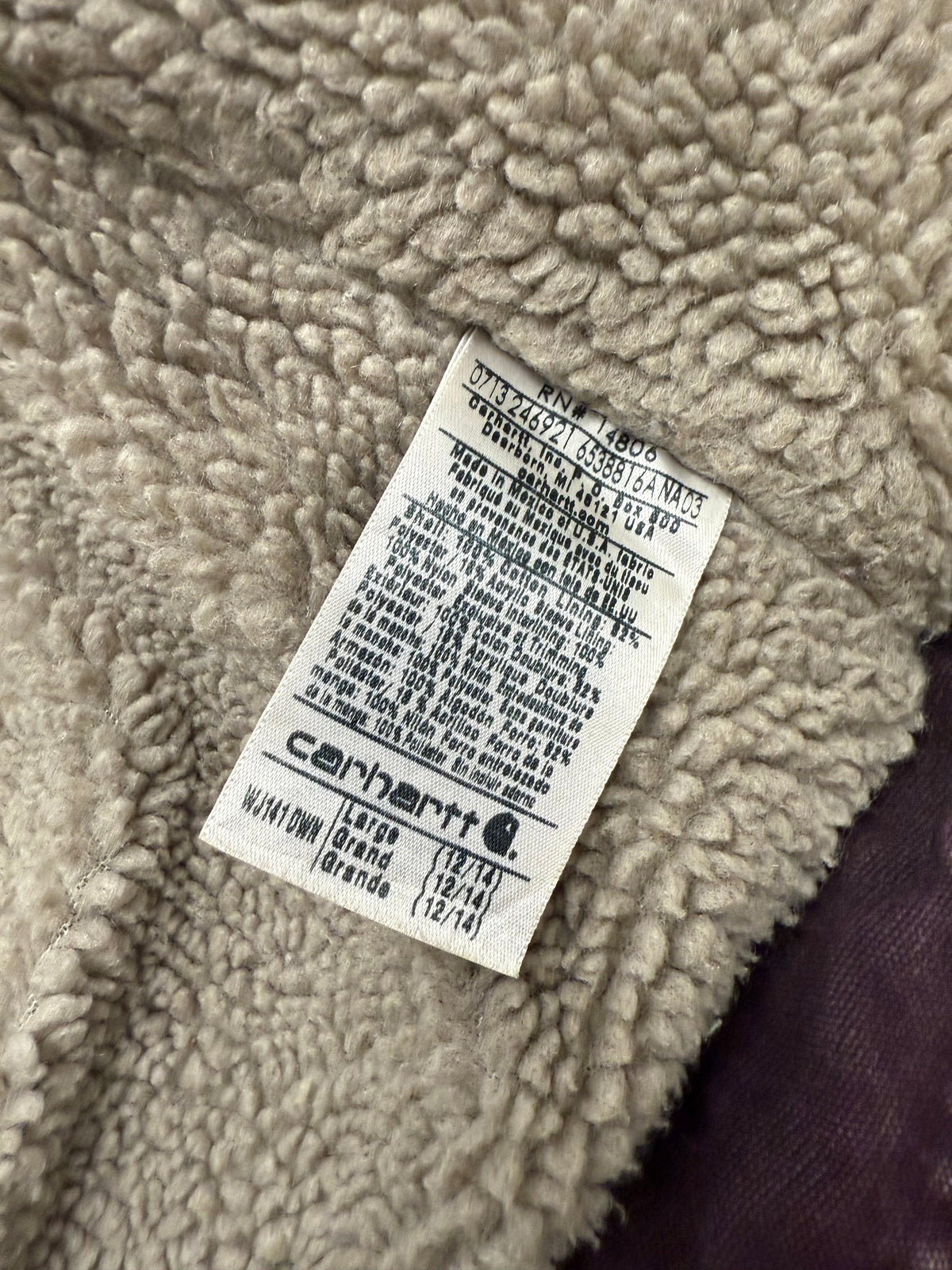 Faded Burgundy Sherpa Lined Carhartt Jacket - Medium