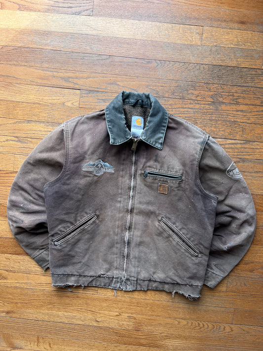 Faded Dark Brown Carhartt Detroit Jacket - Medium