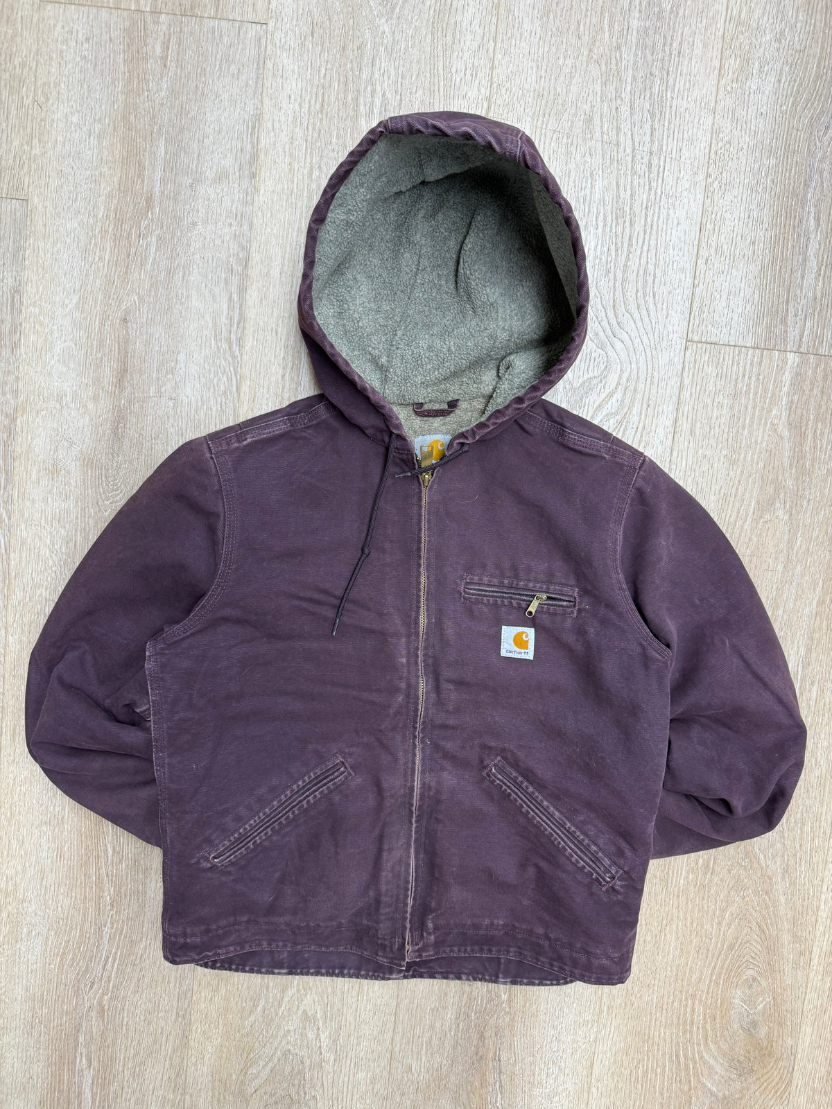 Faded Burgundy Sherpa Lined Carhartt Jacket - Small