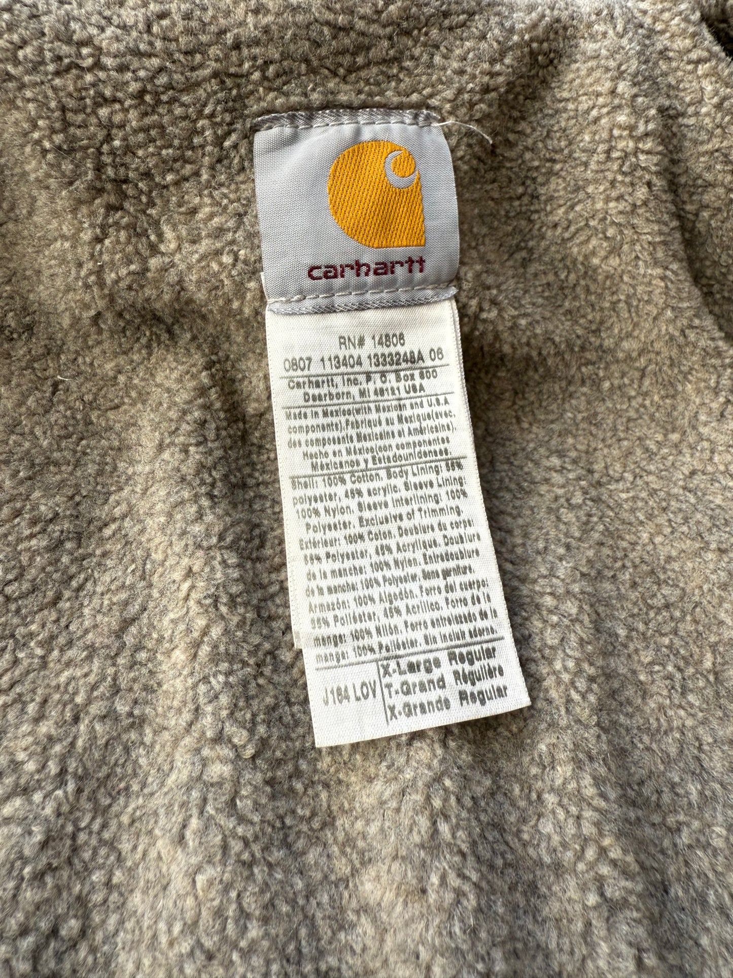 Faded Olive Green Carhartt Sherpa Lined Arctic Jacket - XL