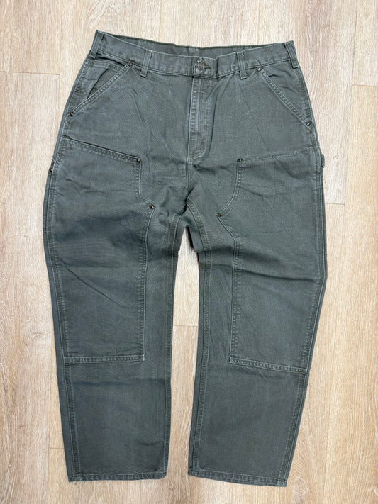 Faded Olive Green Carhartt Double Knee Pants - 34 x 30