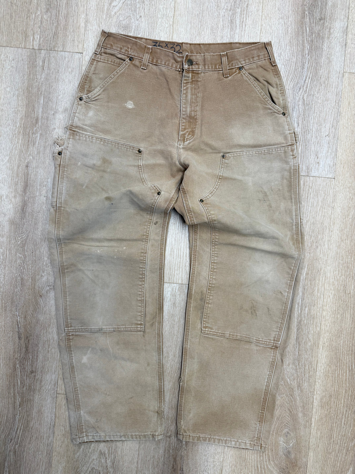 Faded Brown Carhartt Double Knee Pants - 33 x 30