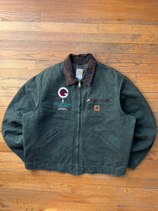 色あせたオリーブグリーンのカーハート デトロイト ジャケット - ボックス型 L-XL