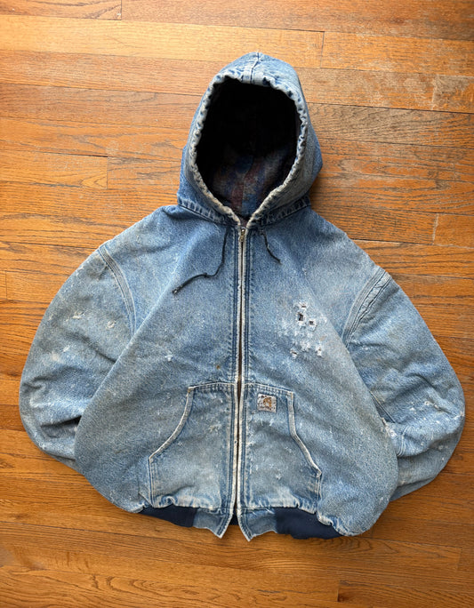 Faded n Thrashed Denim Southwest Aztec Lined Carhartt Active Jacket - XL