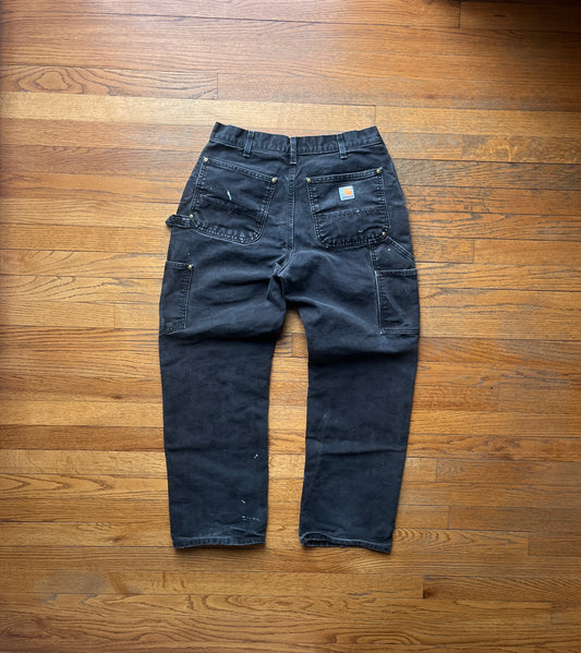 色あせたブラック カーハート ダブルニーパンツ - 30 x 28.5