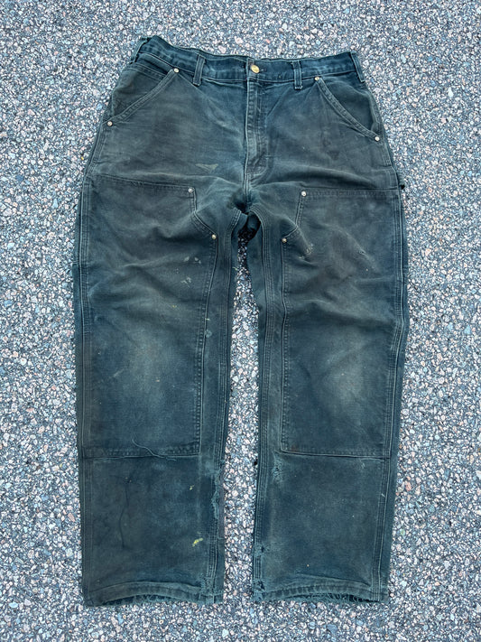 Faded Black Carhartt Double Knee Pants - 33 x 29