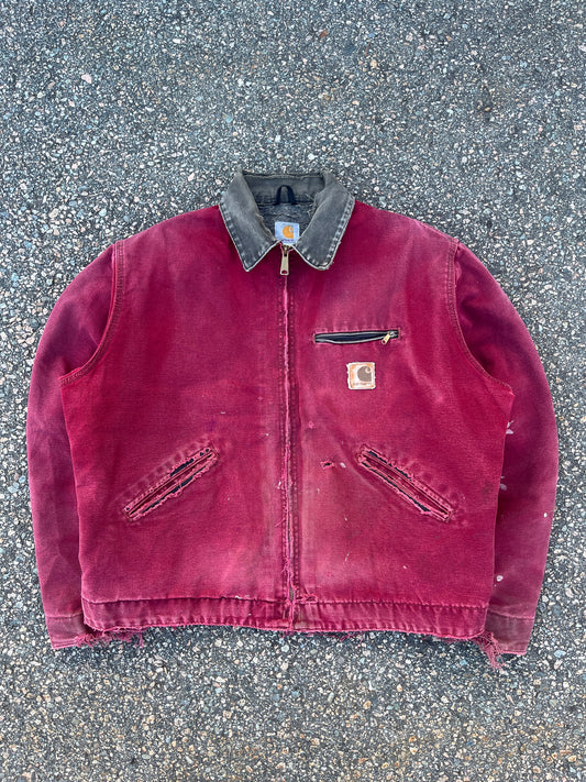 Faded n Distressed Crimson Red Carhartt Detroit Jacket - Boxy Large