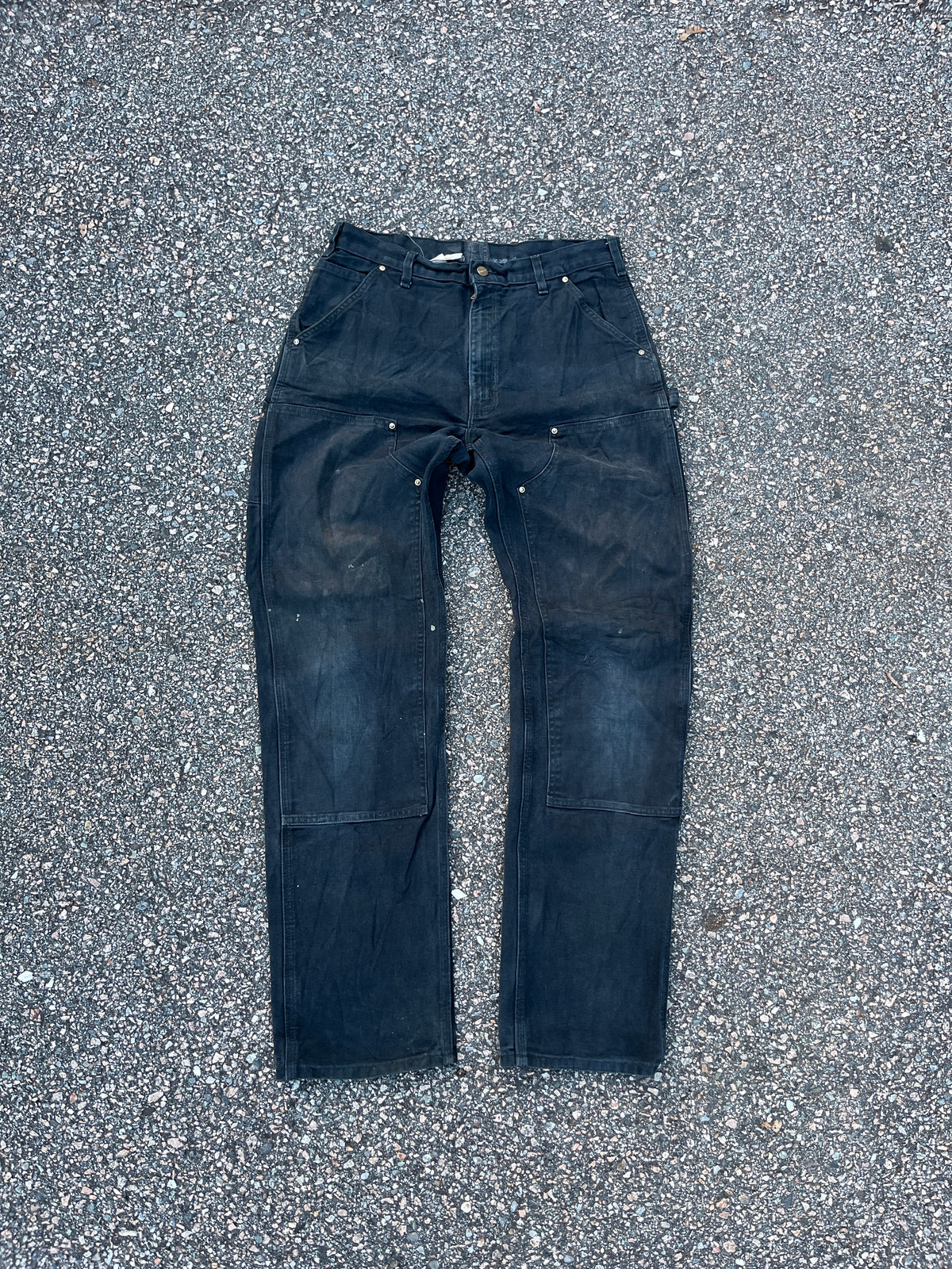 Faded Black Carhartt Double Knee Pants - 33 x 34