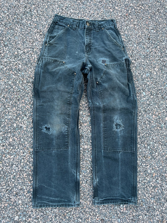 Faded Black Carhartt Double Knee Pants - 28 x 29