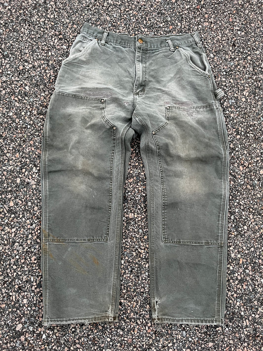 Faded Olive Green Carhartt Double Knee Pants - 32 x 28