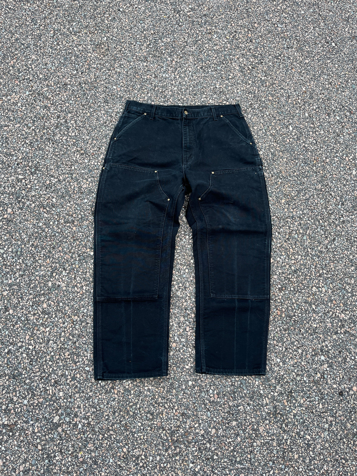 Faded Black Carhartt Double Knee Pants - 36 x 29.5