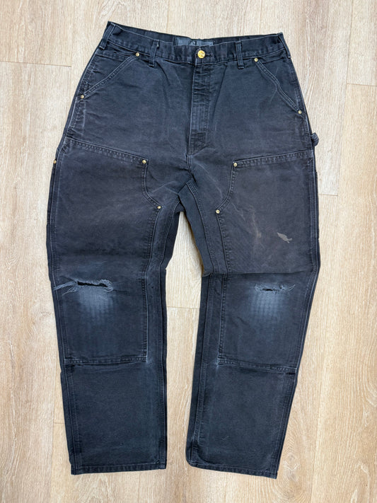 Faded Black Carhartt Double Knee Pants - 33 x 31.5