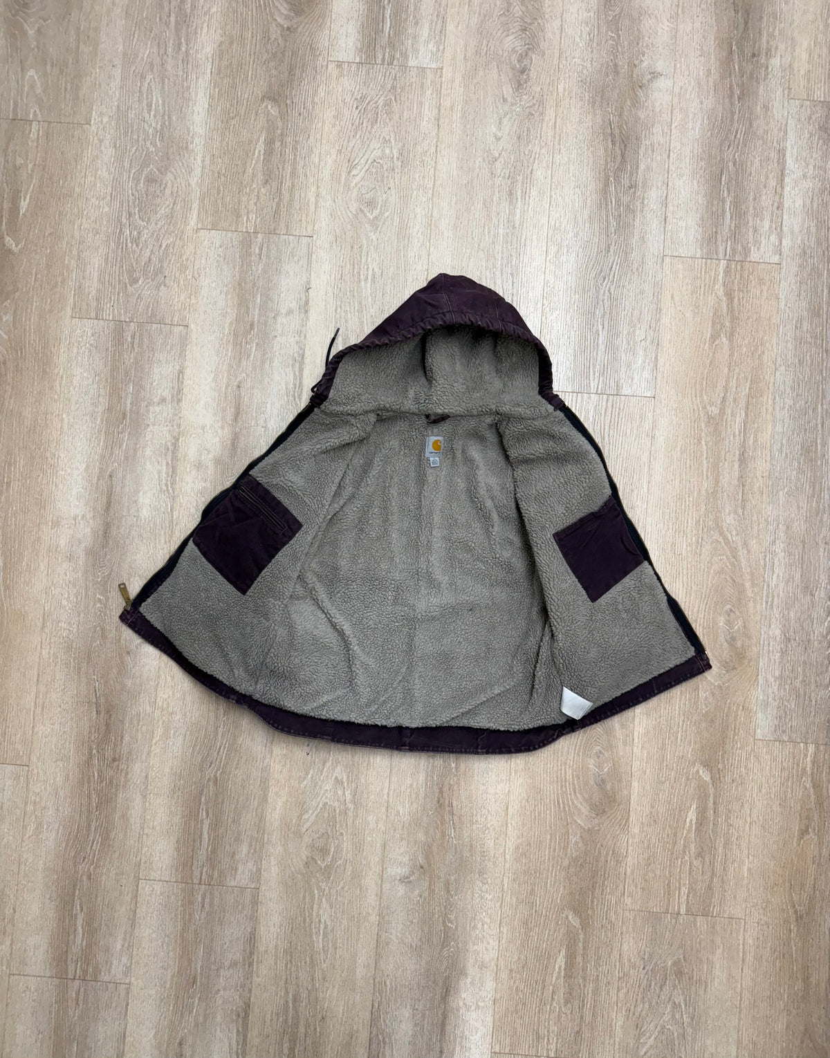 Faded Burgundy Sherpa Lined Carhartt Jacket - Medium