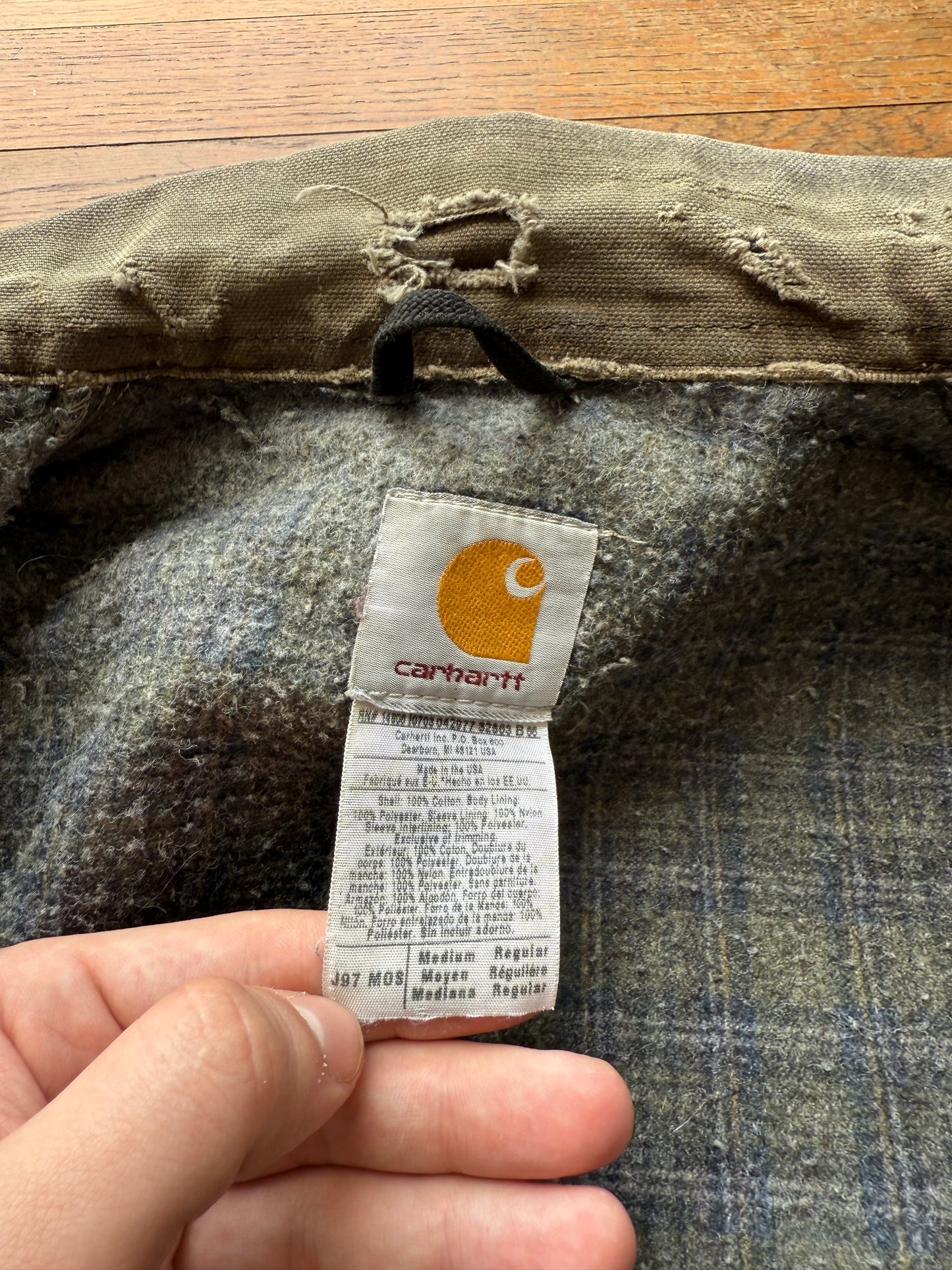 Faded n Distressed Olive Green Carhartt Detroit Jacket - Medium